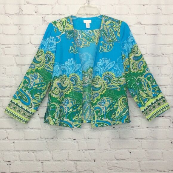 Chico's Jackets & Blazers - Chico's Open Front Blazer Jacket Women's Sz 0 (XS/4) Paisley Lightweight Casual